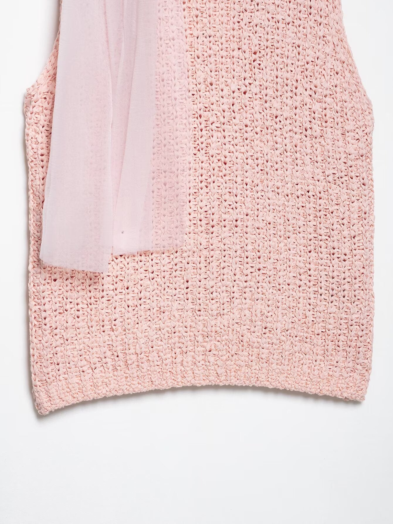 Spring Women Clothing Transparent Bowknot Decoration Knitted Top