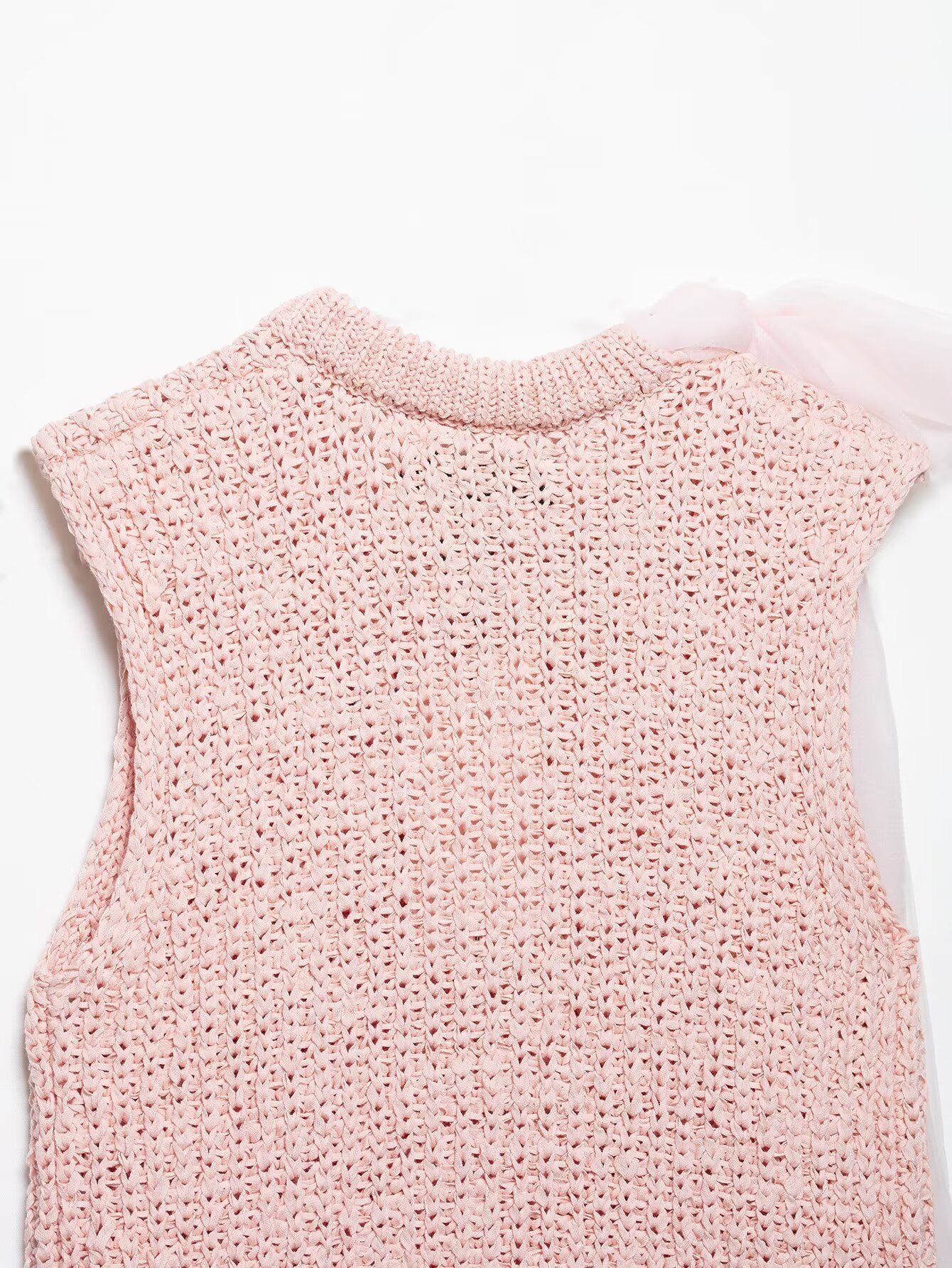 Spring Women Clothing Transparent Bowknot Decoration Knitted Top