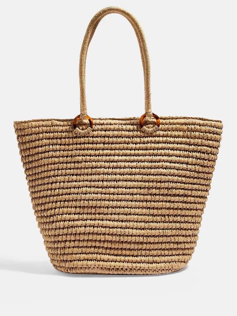 Straw Bag Simple Straw Bag Shoulder Portable Large Capacity Women Bag Summer Vacation Beach Bag Woven Bag