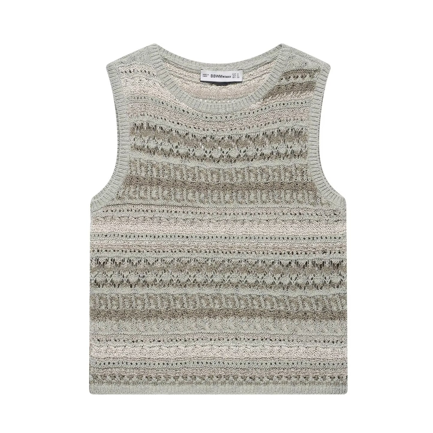 Spring Summer Women Casual round Neck Sleeveless Texture Sweater Women