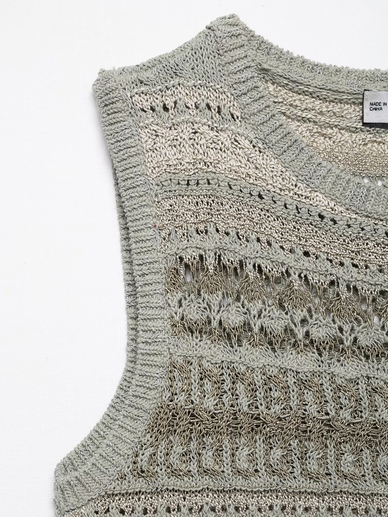 Spring Summer Women Casual round Neck Sleeveless Texture Sweater Women