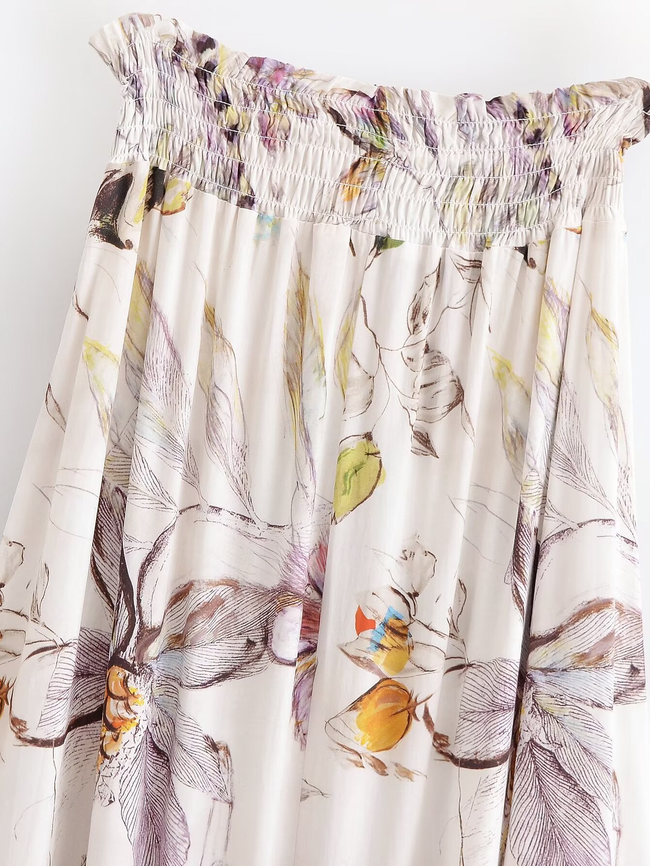 Rayon Printed Elastic Waist Vacation Casual Skirt Summer Midi Dress Women