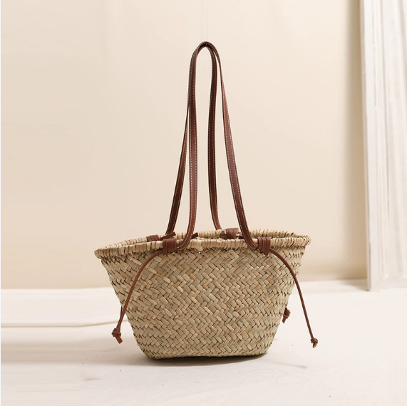 Fresh Floral Embroidery Shoulder Straw Bag Large Capacity Mitsubishi Straw Woven Bag Seaside Vacation Beach Bag