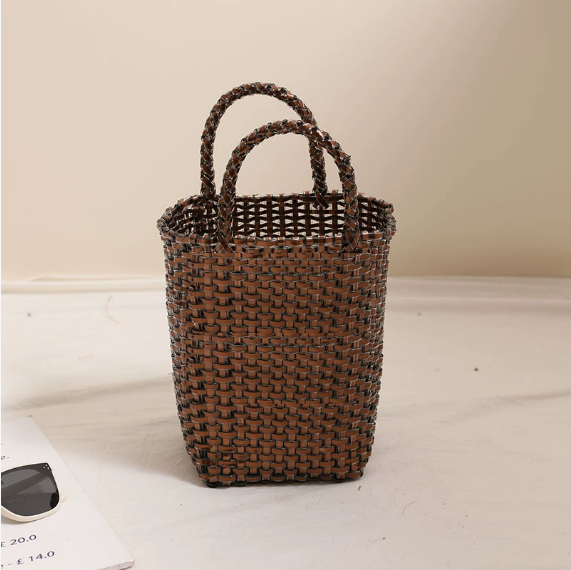 Gold Silver Color Portable Vegetable Basket Bag Solid Color Large Capacity Hand Carrying Woven Bag Seaside Vacation Beach Bag