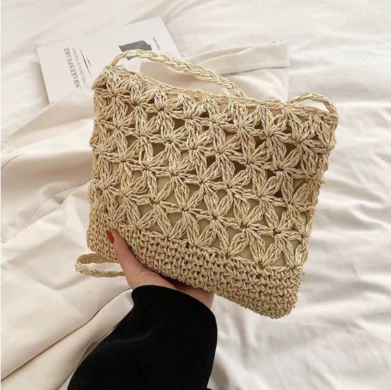 Crossbody Straw Bag Hollow Out Cutout Floral Straw Bag Woven Bag Vacation Beach Bag Change Mobile Phone Bag