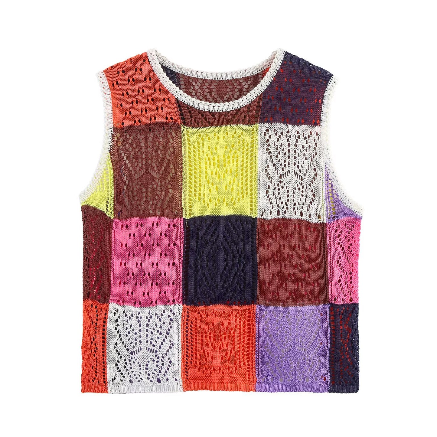 Summer Women Stylish Simple Square Color Matching Knitted Vest