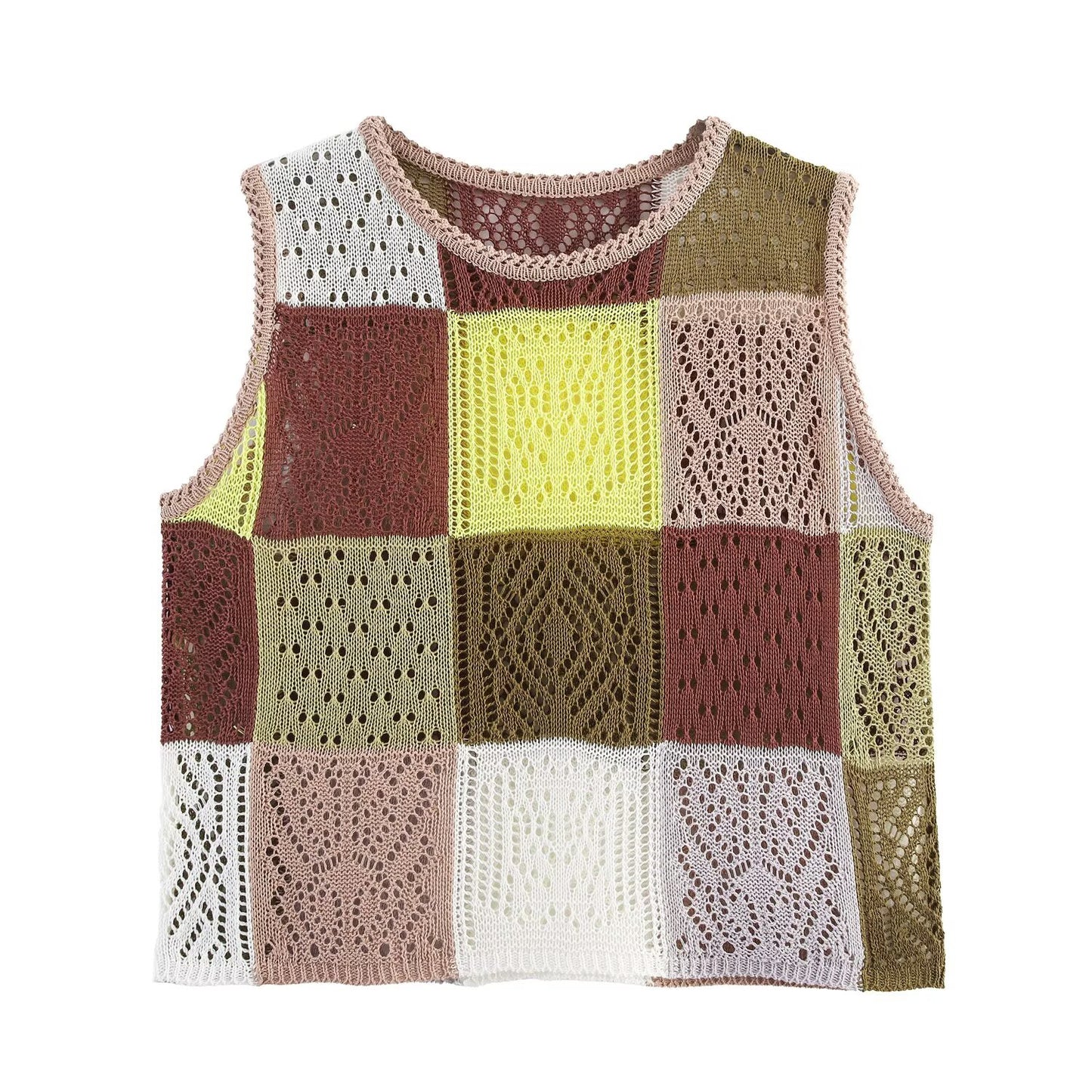 Summer Women Stylish Simple Square Color Matching Knitted Vest
