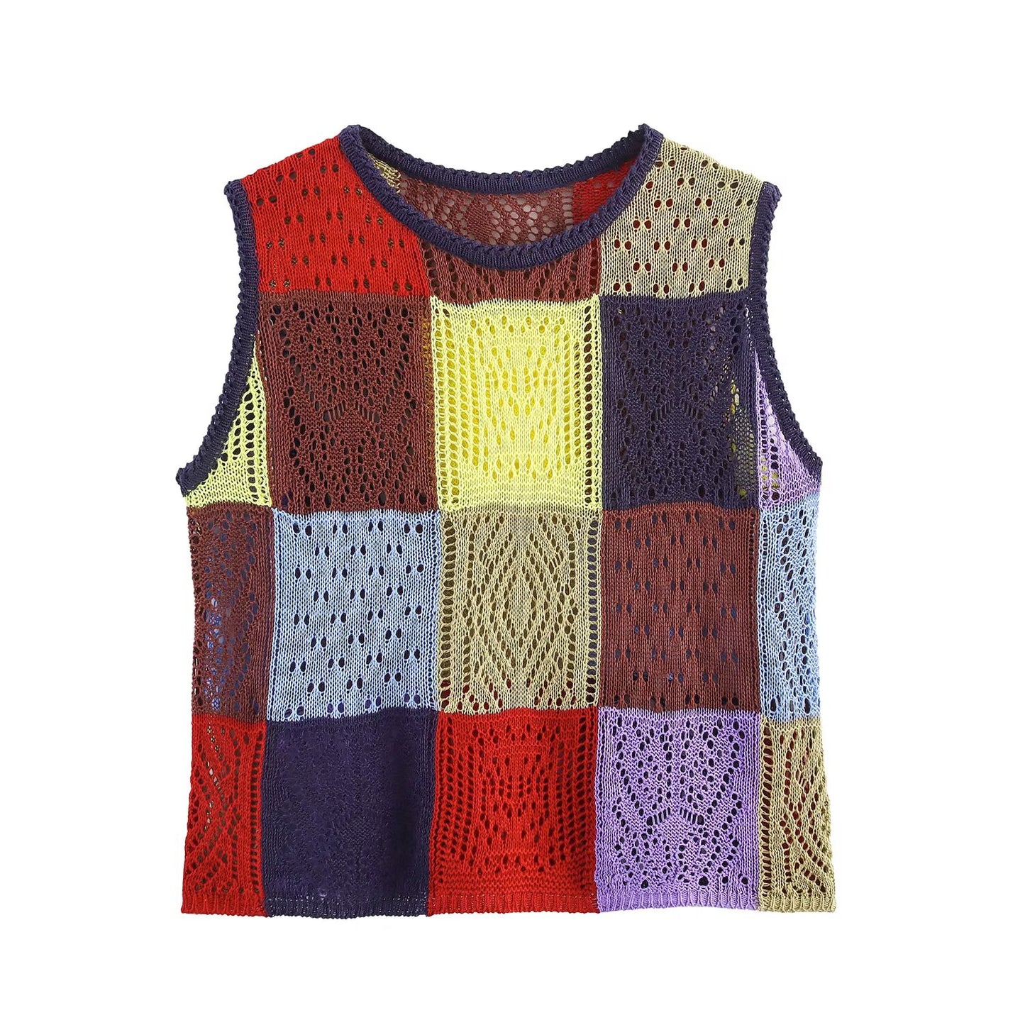 Summer Women Stylish Simple Square Color Matching Knitted Vest