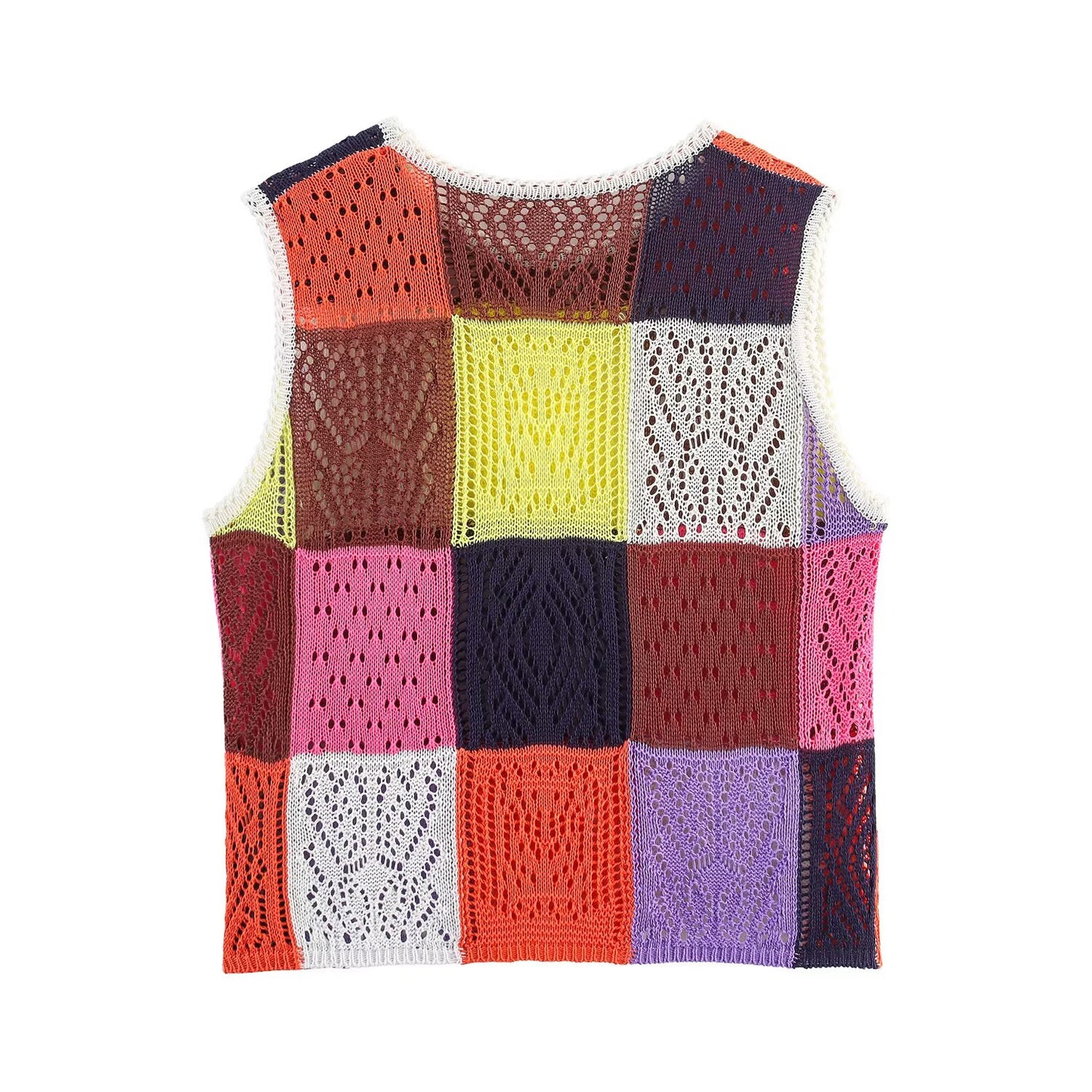 Summer Women Stylish Simple Square Color Matching Knitted Vest