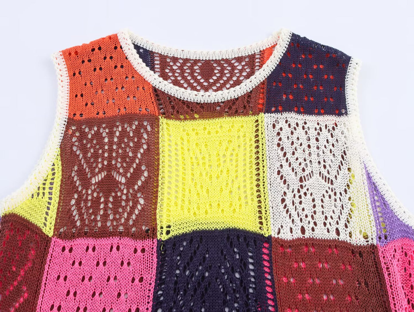 Summer Women Stylish Simple Square Color Matching Knitted Vest