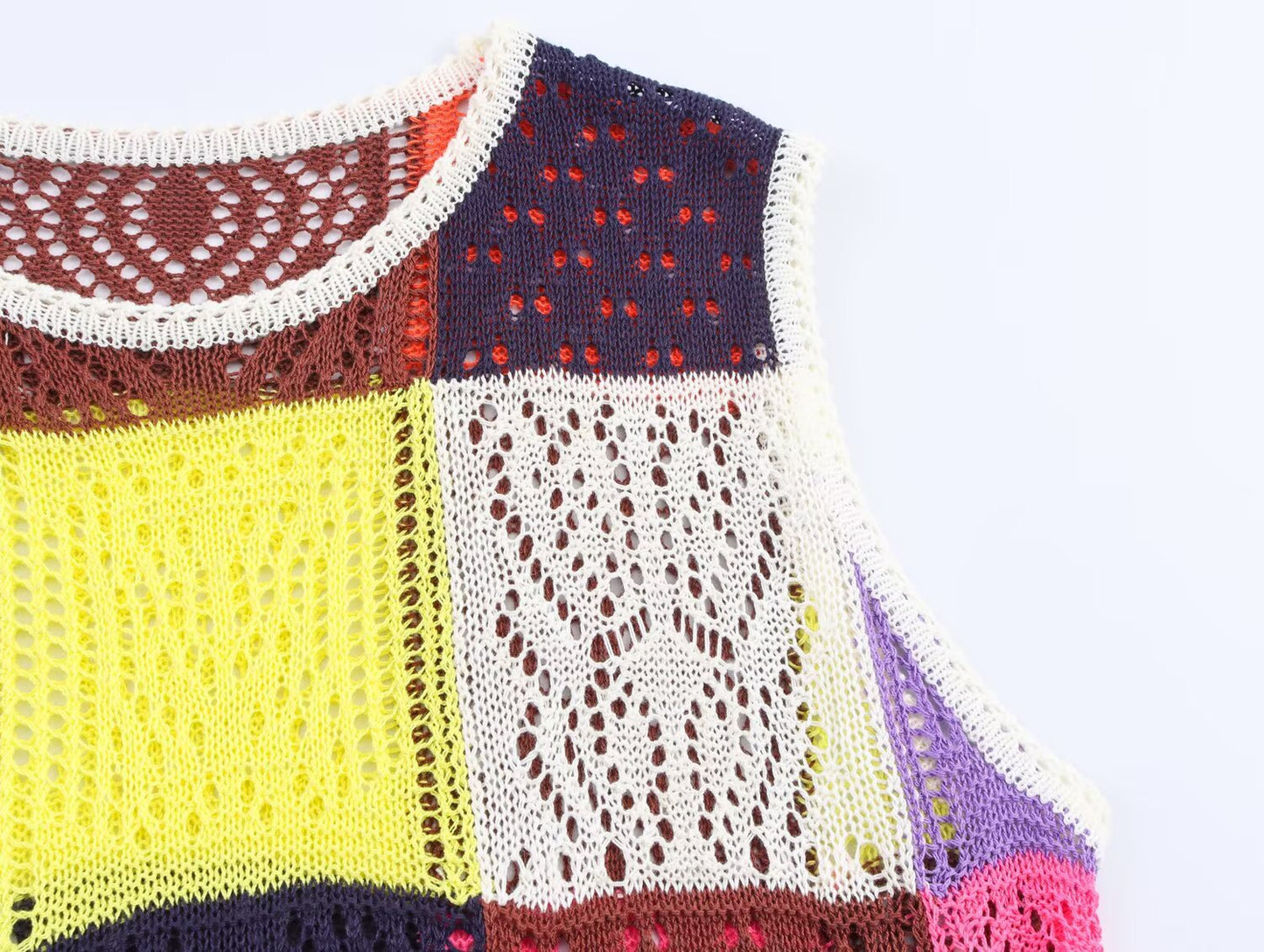 Summer Women Stylish Simple Square Color Matching Knitted Vest