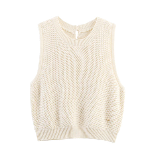 Women Clothing Fall Bandage Dress round Neck Fishnet Knitted Pullover Knitted Vest