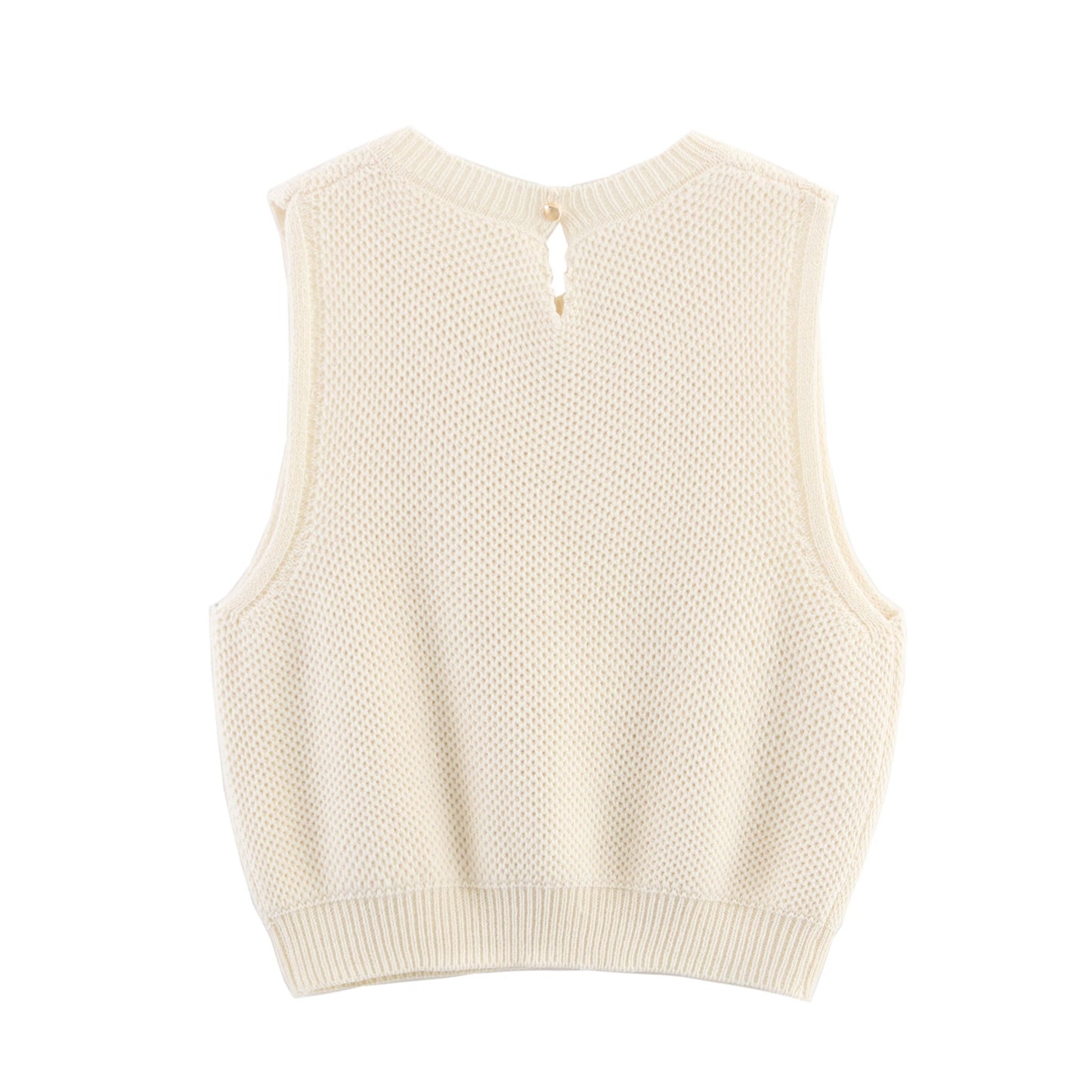 Women Clothing Fall Bandage Dress round Neck Fishnet Knitted Pullover Knitted Vest