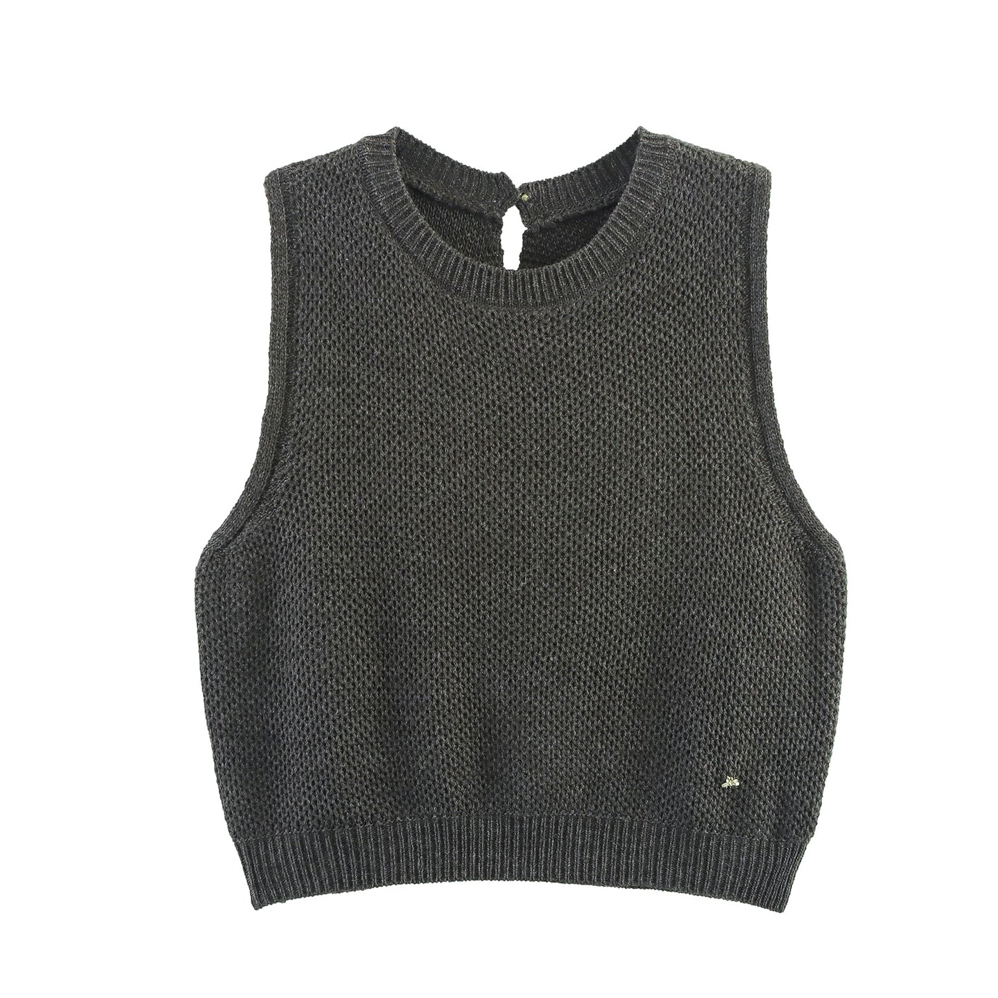 Women Clothing Fall Bandage Dress round Neck Fishnet Knitted Pullover Knitted Vest