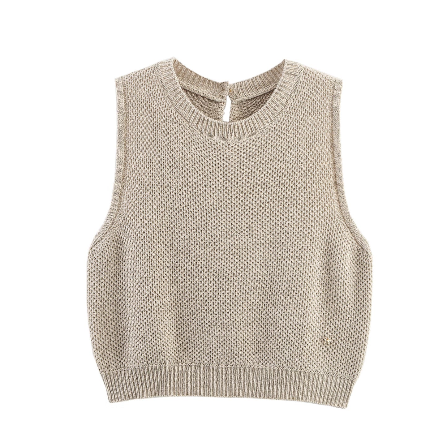 Women Clothing Fall Bandage Dress round Neck Fishnet Knitted Pullover Knitted Vest