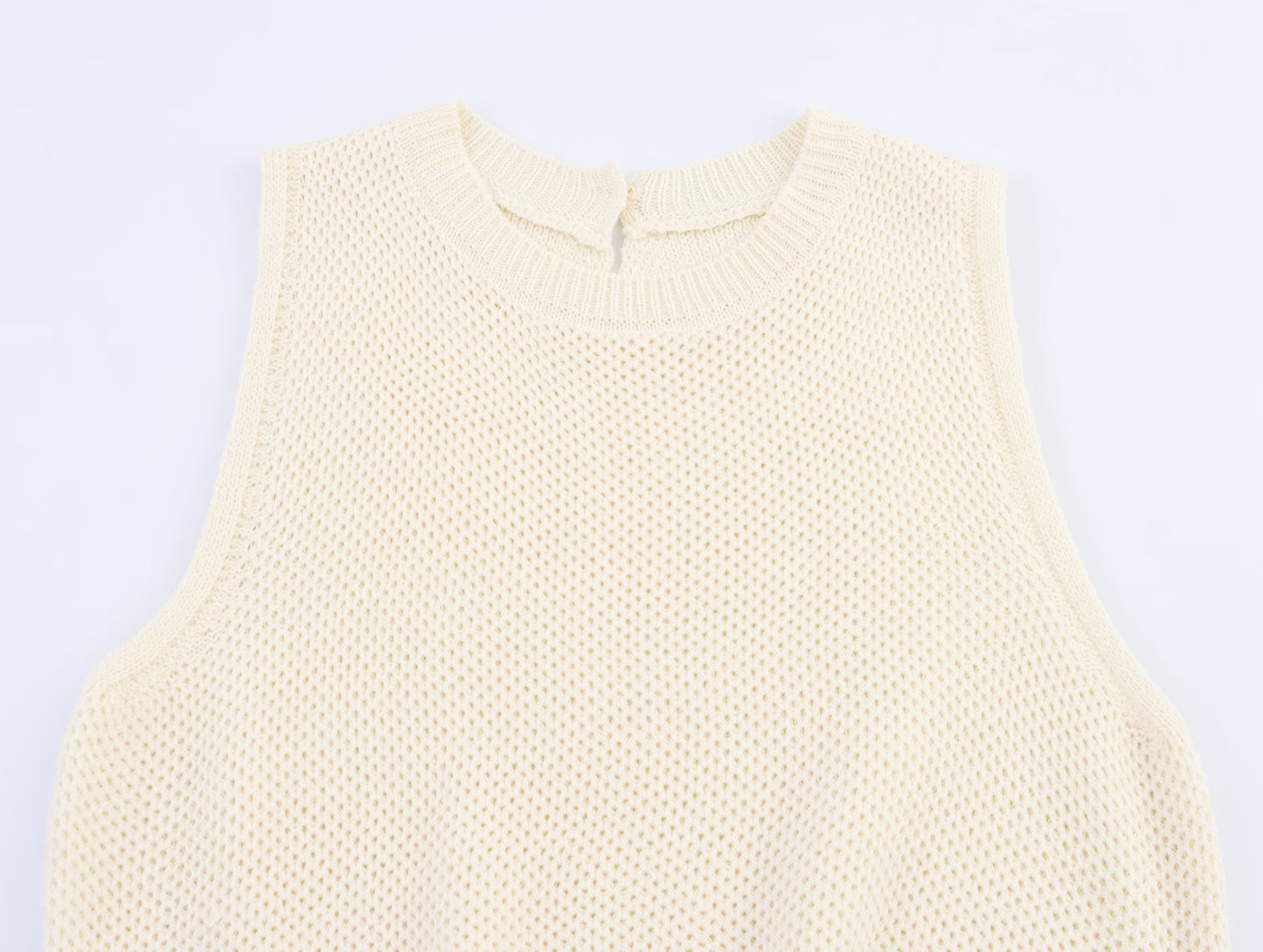 Women Clothing Fall Bandage Dress round Neck Fishnet Knitted Pullover Knitted Vest