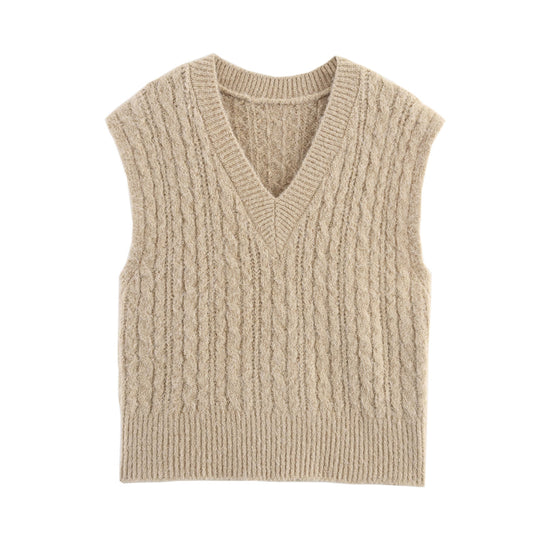 Sexy Autumn Winter V neck Twist Bandage Dress Artifact Knitted Pullover Vest Vest Loose Top Women
