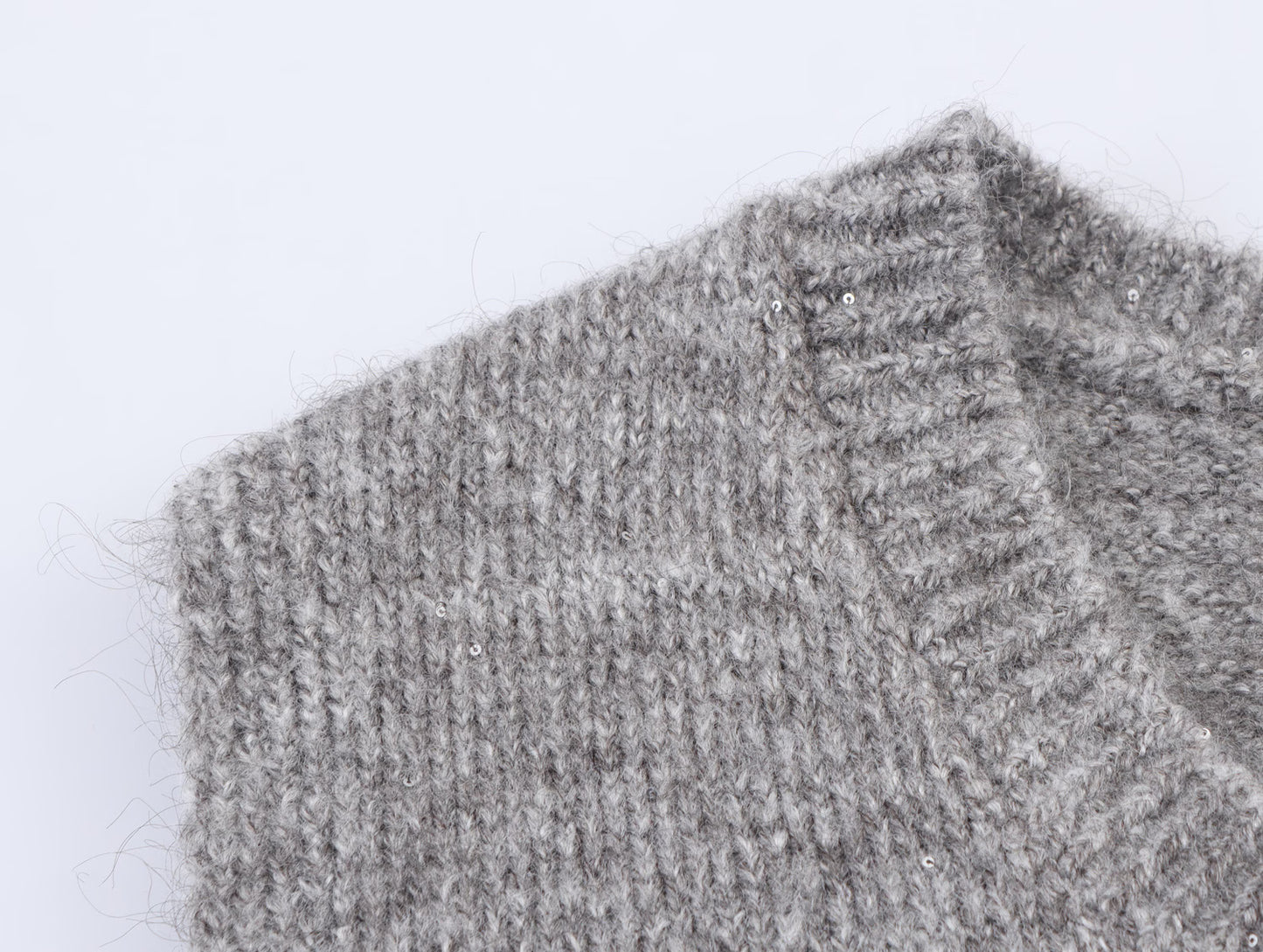 Women Clothing Autumn Simple All Match Sequined Back Slit round Neck Knitted Pullover Vest