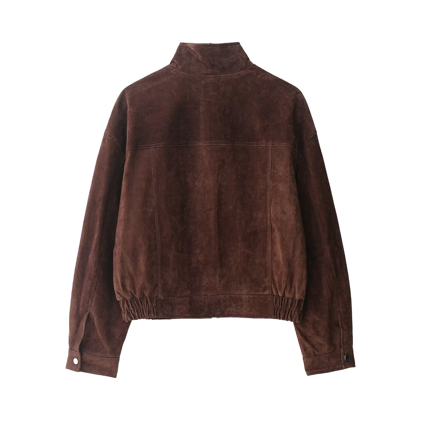 Women Autumn Design Pocket Suede Bomber Jacket Coat