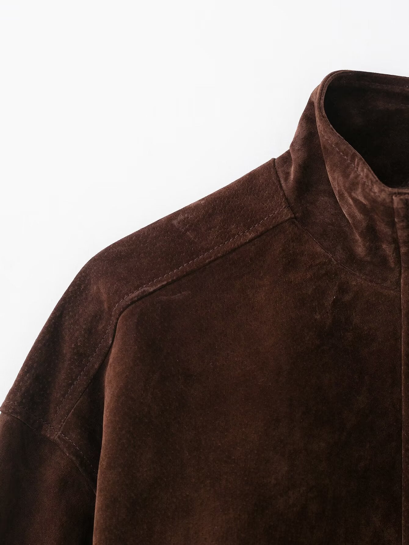 Women Autumn Design Pocket Suede Bomber Jacket Coat