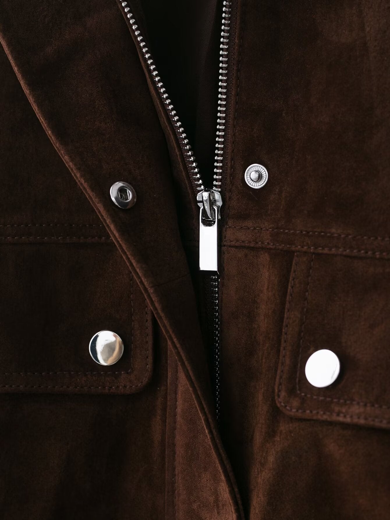 Women Autumn Design Pocket Suede Bomber Jacket Coat