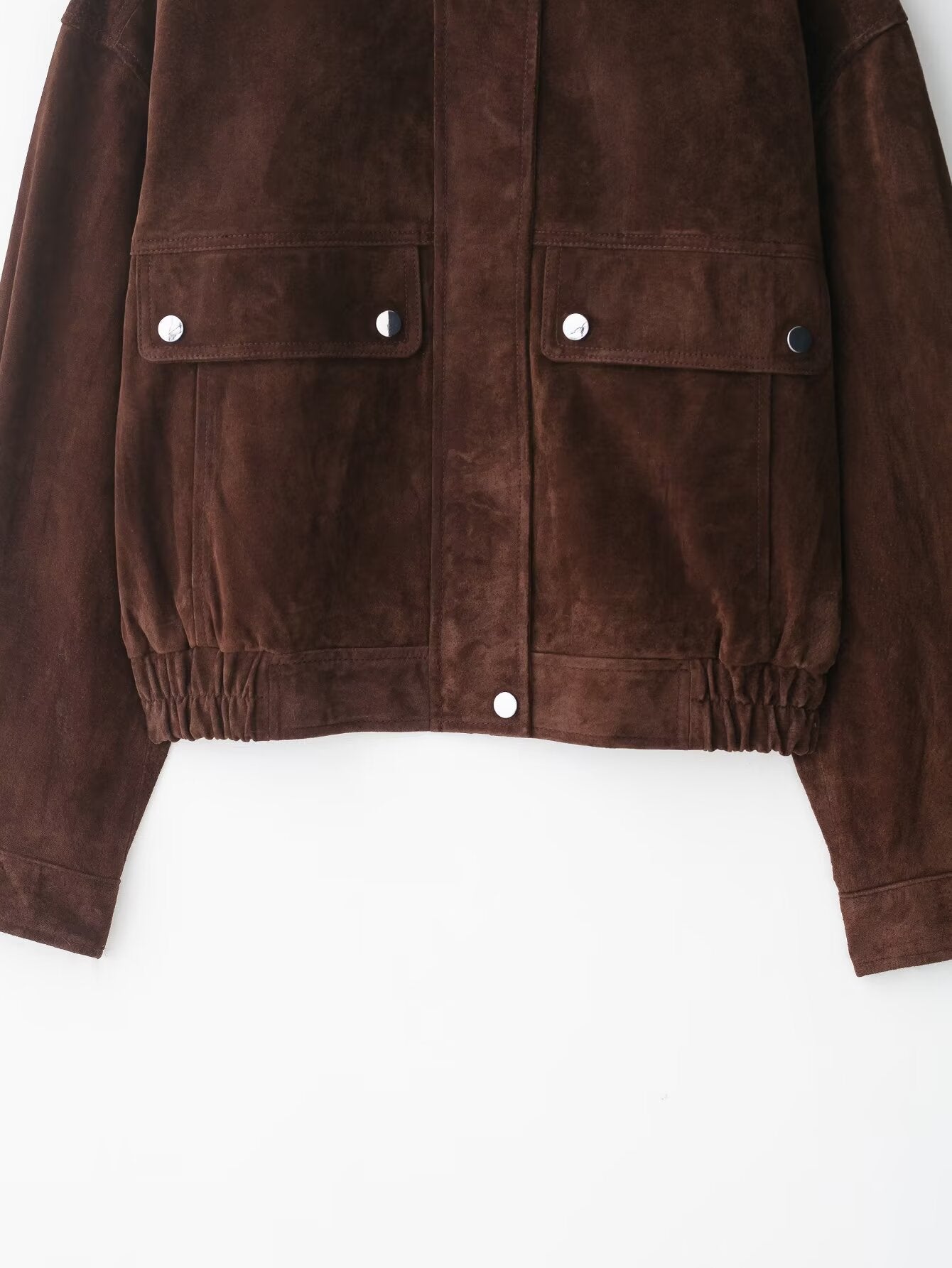 Women Autumn Design Pocket Suede Bomber Jacket Coat