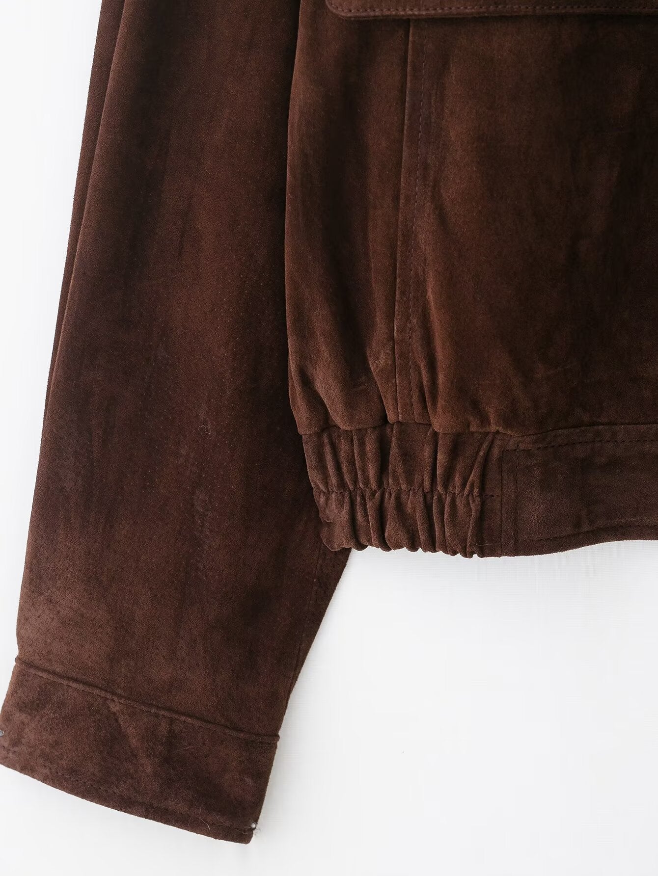 Women Autumn Design Pocket Suede Bomber Jacket Coat