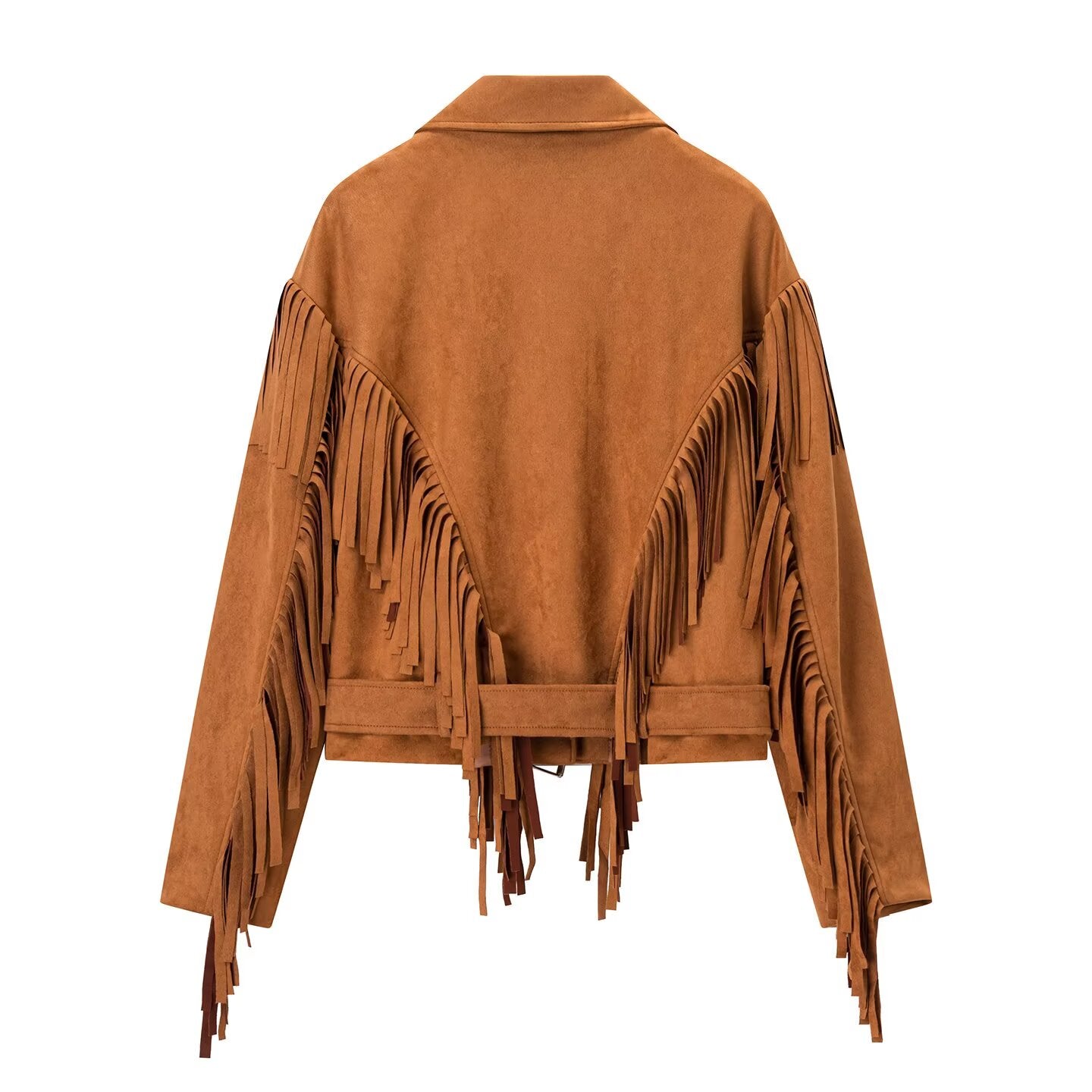 Women Clothing Autumn Winter Street Polo Collar Tassel Loose Jacket Coat