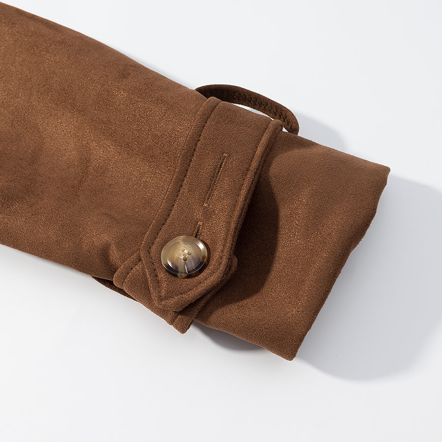 Women Clothing Fall Vintage Suede Lace up Double Breasted Overcoat Coat