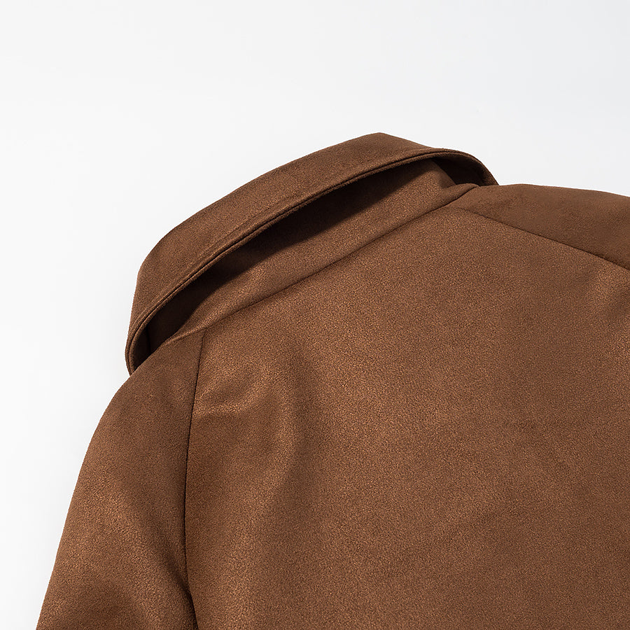 Women Clothing Fall Vintage Suede Lace up Double Breasted Overcoat Coat