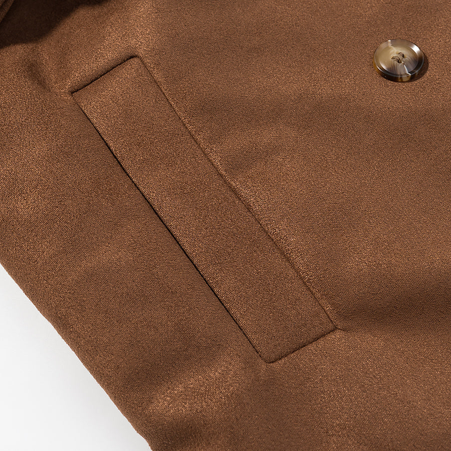 Women Clothing Fall Vintage Suede Lace up Double Breasted Overcoat Coat