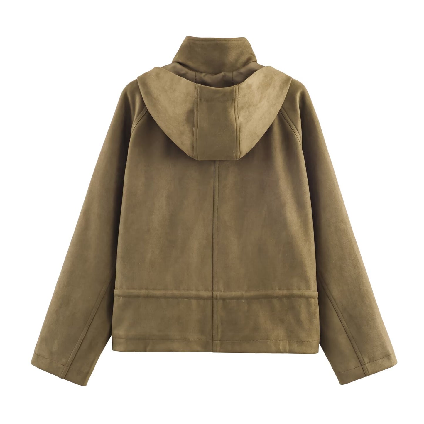 Women Clothing Autumn All Match Stand Collar Suede Effect Hooded Jacket Coat