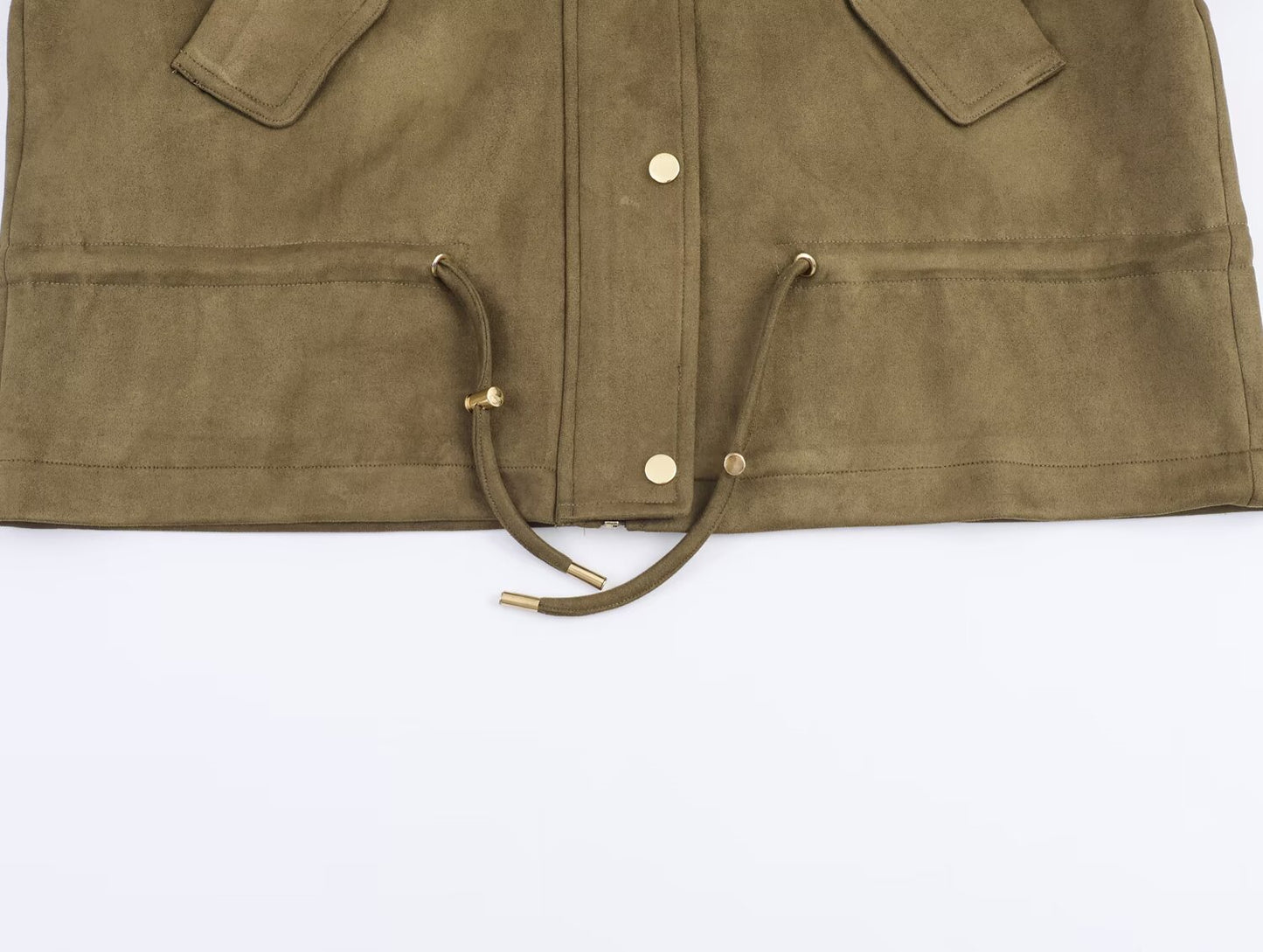 Women Clothing Autumn All Match Stand Collar Suede Effect Hooded Jacket Coat