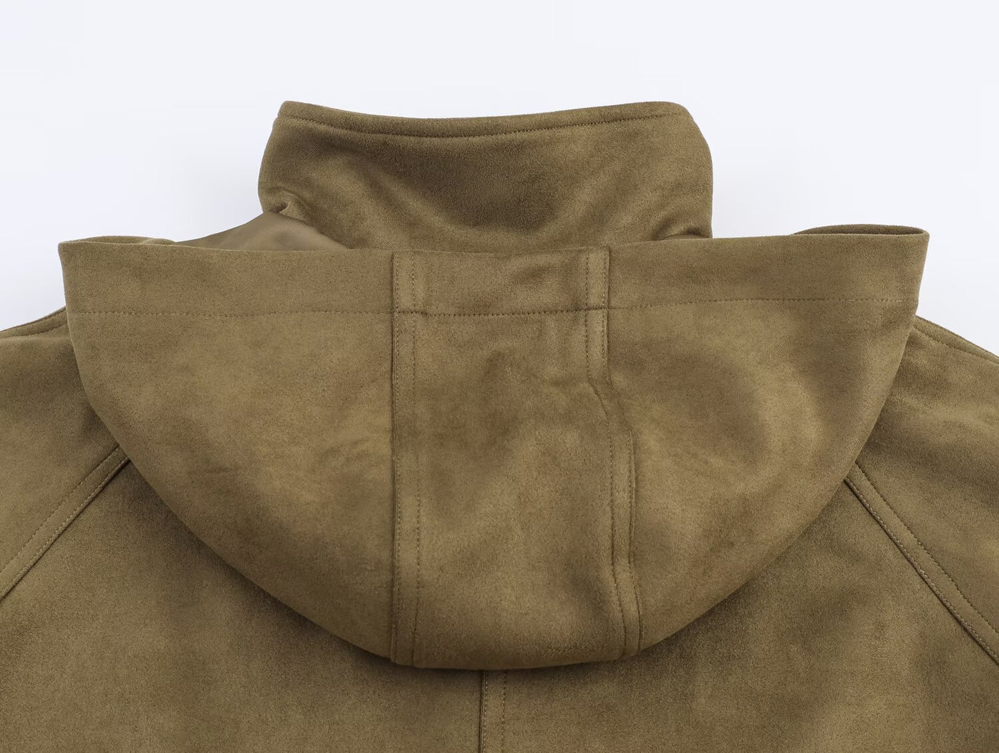 Women Clothing Autumn All Match Stand Collar Suede Effect Hooded Jacket Coat