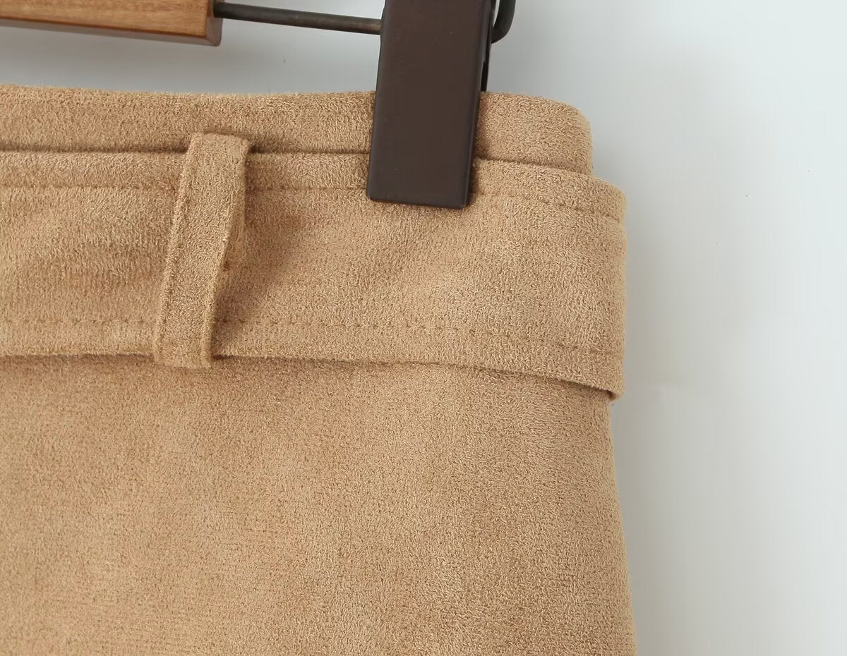 Autumn Vintage Belt Slim Fit Sheath A line Skirt with Safety Pants Skirt