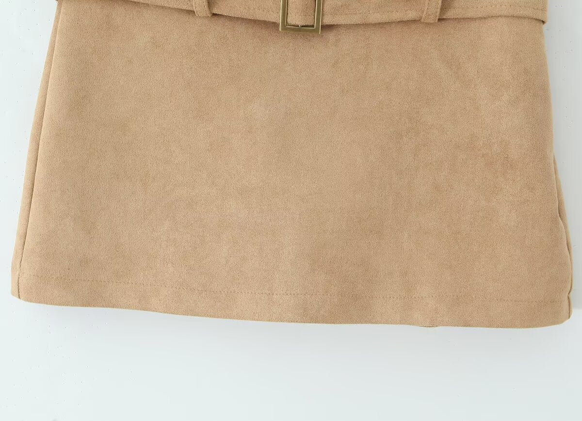 Autumn Vintage Belt Slim Fit Sheath A line Skirt with Safety Pants Skirt