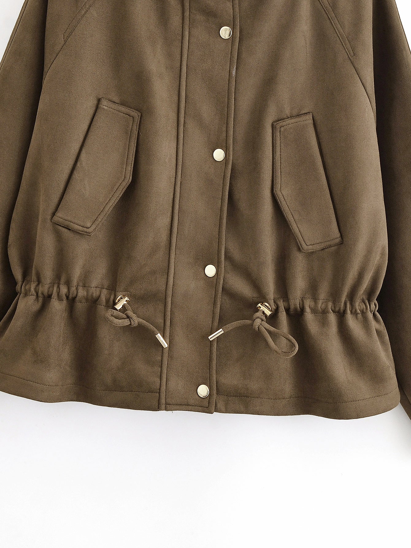 Women Clothing Autumn Urban Army Green Collared Drawstring Waist Design Coat