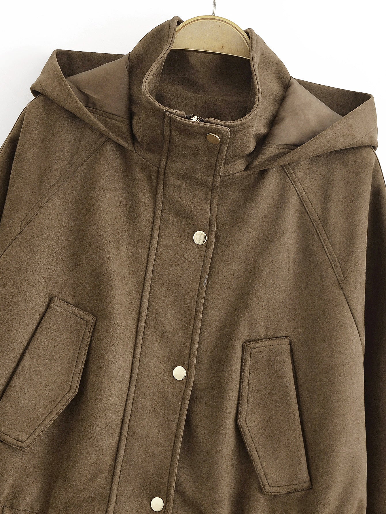 Women Clothing Autumn Urban Army Green Collared Drawstring Waist Design Coat