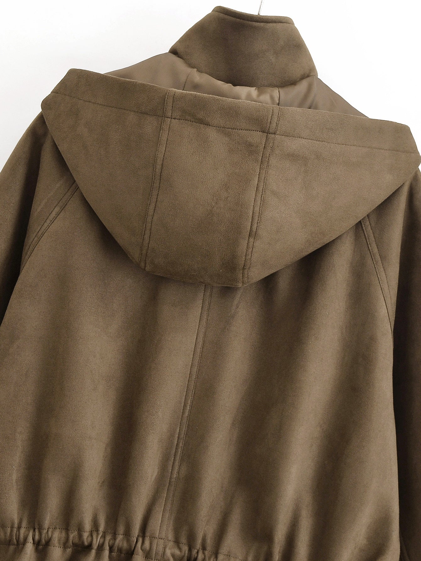 Women Clothing Autumn Urban Army Green Collared Drawstring Waist Design Coat