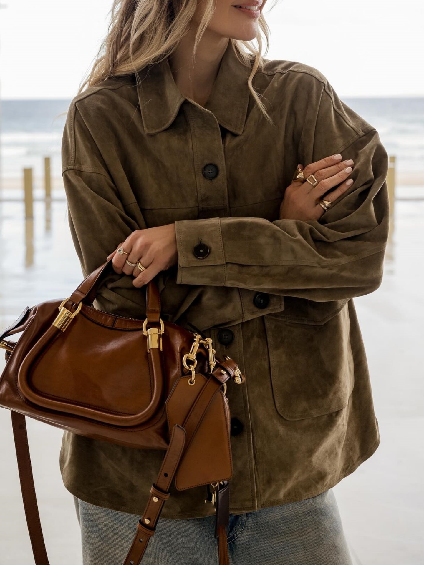 Women Clothing at Casual Suede Shirt Decorative Jacket