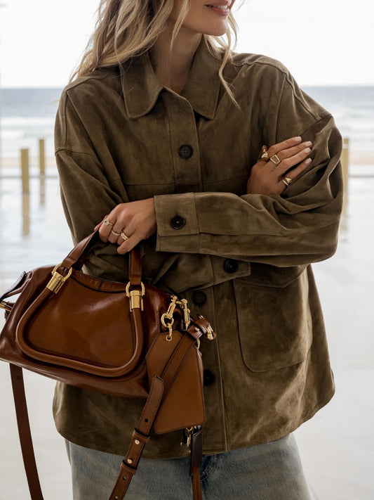 Women Clothing at Casual Suede Shirt Decorative Jacket