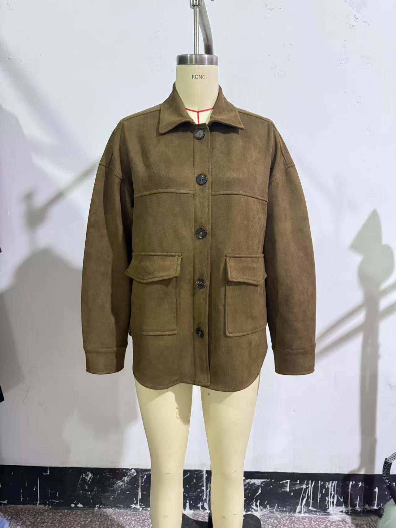 Women Clothing at Casual Suede Shirt Decorative Jacket