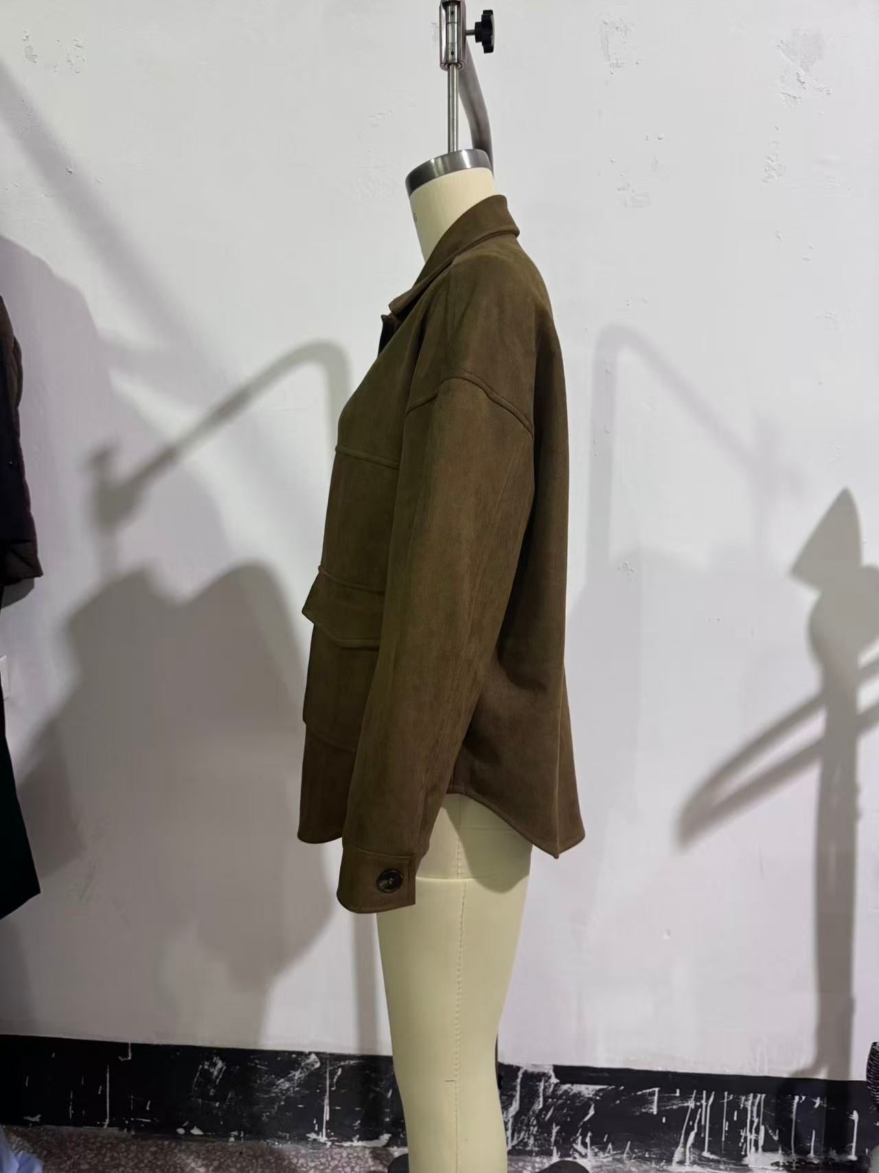 Women Clothing at Casual Suede Shirt Decorative Jacket