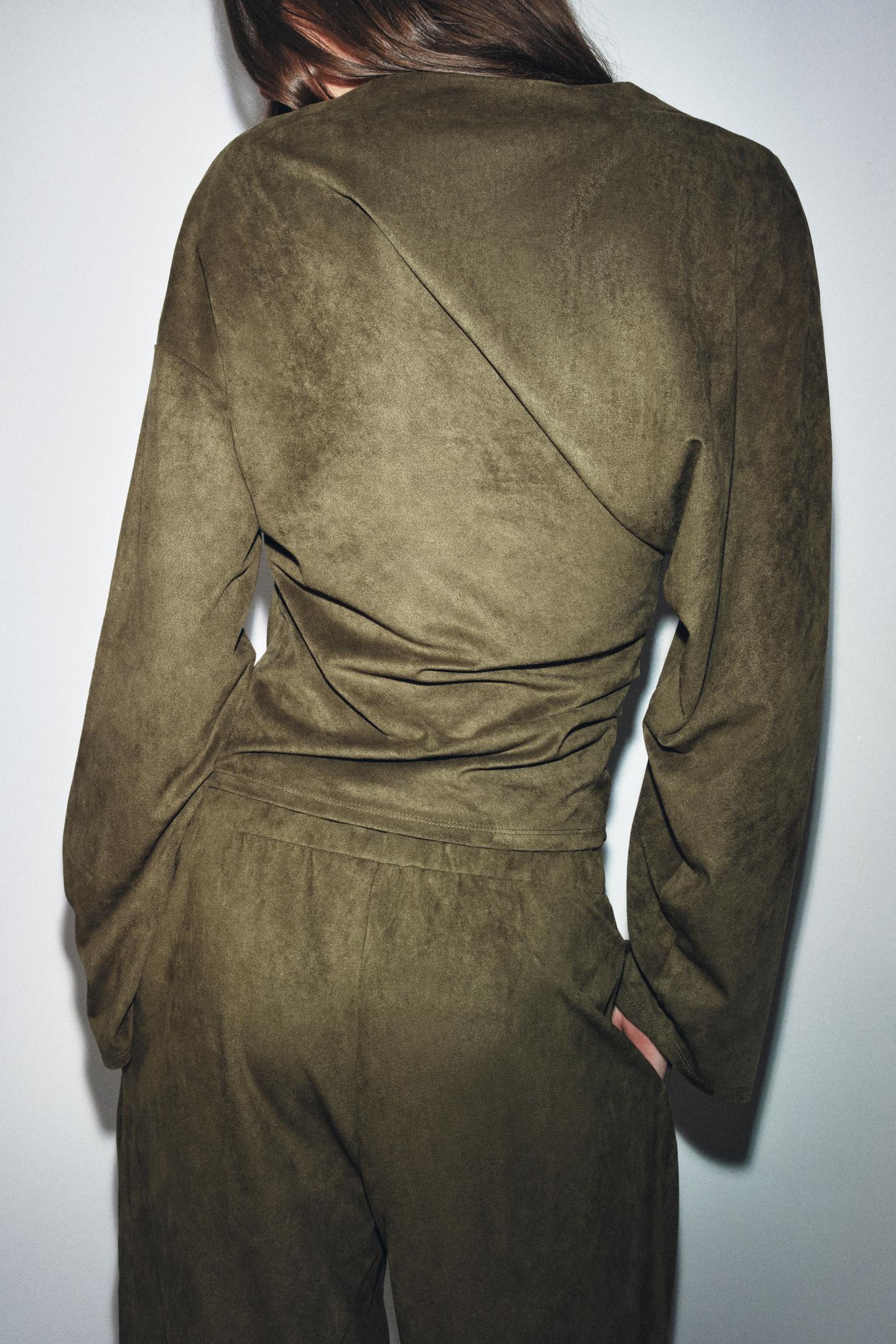 Women Clothing Waist Pleated Suede T shirt Top Belt Pants Suit Women