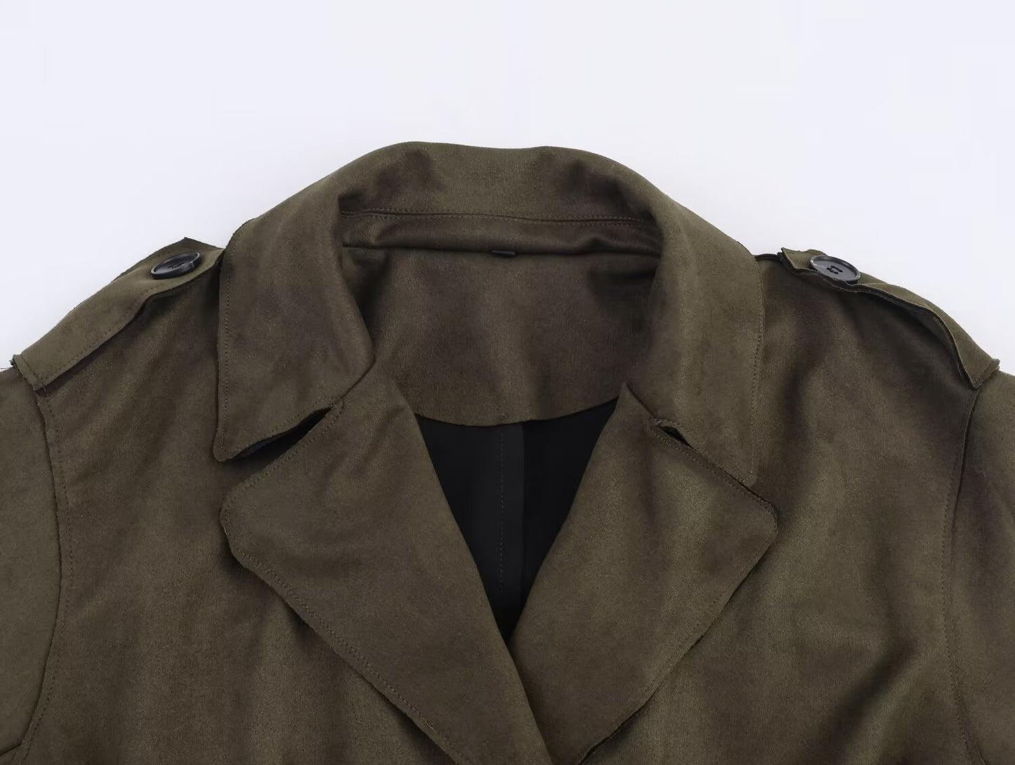 Women Clothing Elegant Suede Effect Long Trench Coat