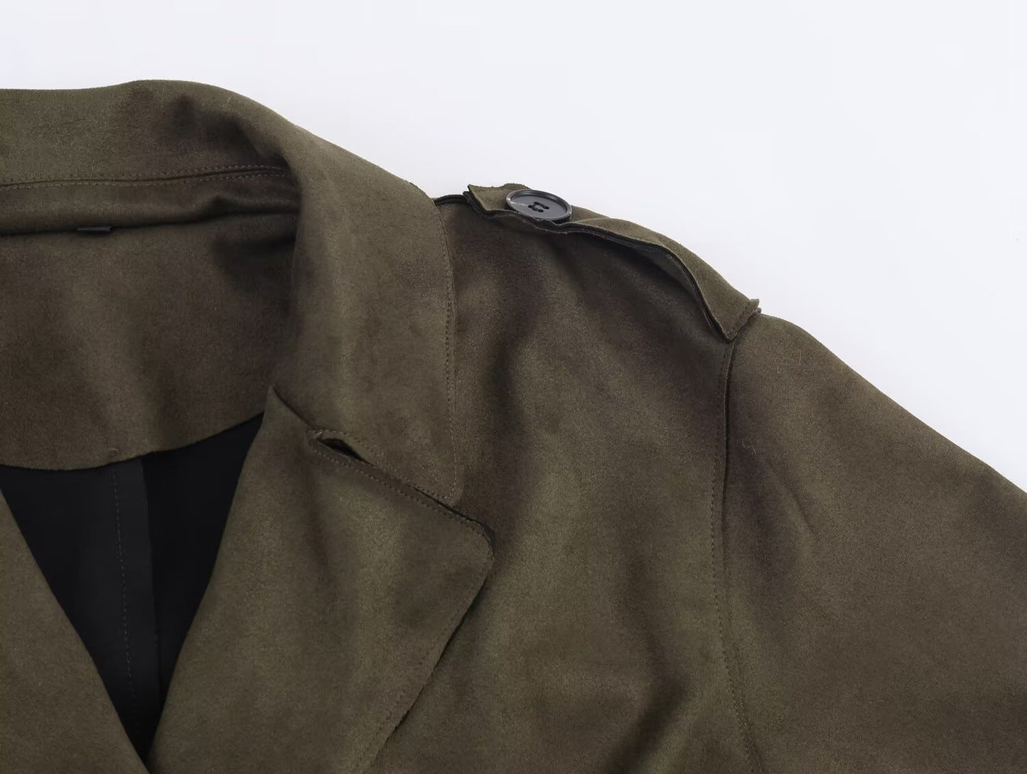 Women Clothing Elegant Suede Effect Long Trench Coat