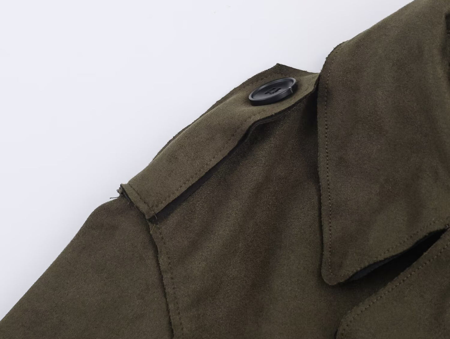 Women Clothing Elegant Suede Effect Long Trench Coat