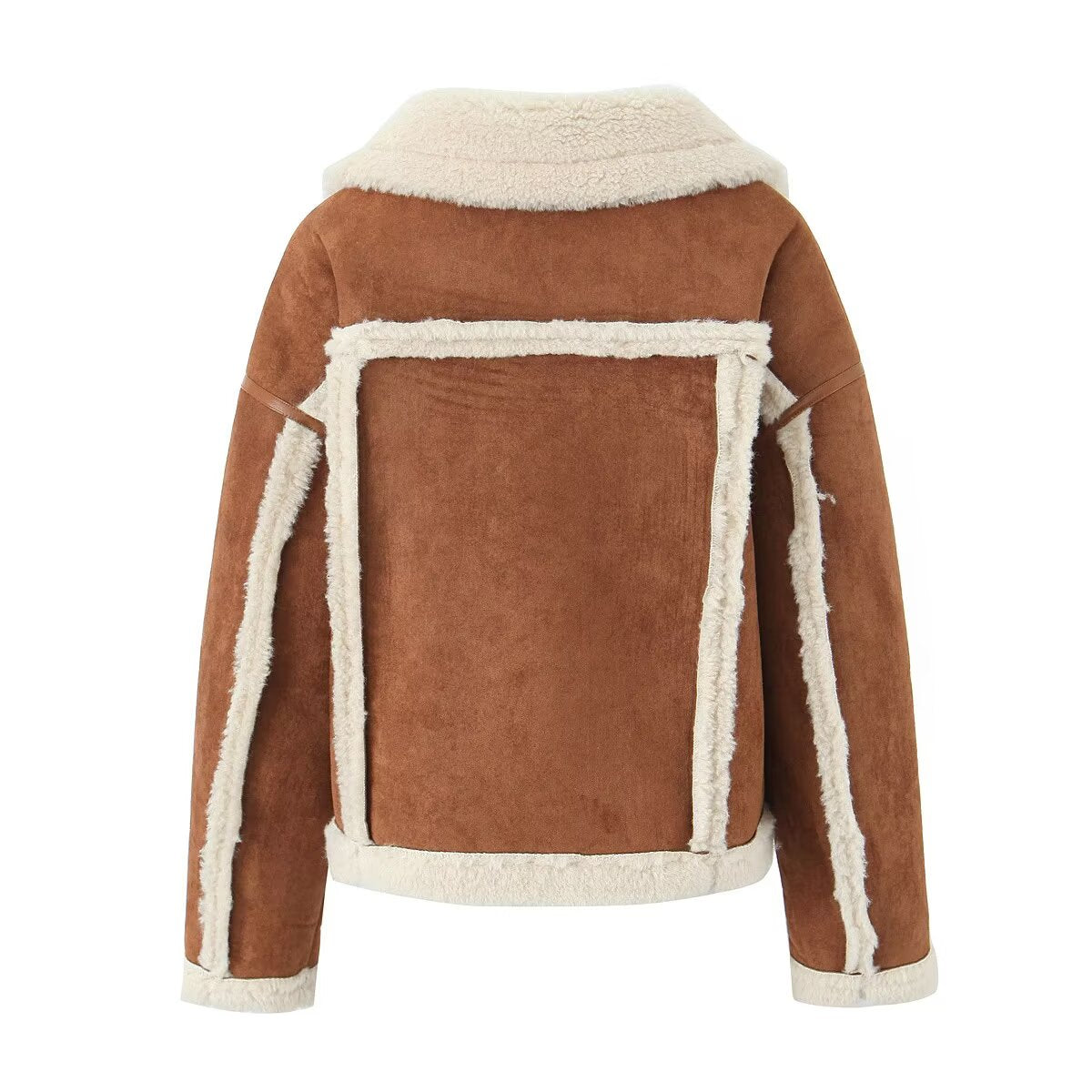 Women Retro Horn Button Suede Lambswool Elegant Coat