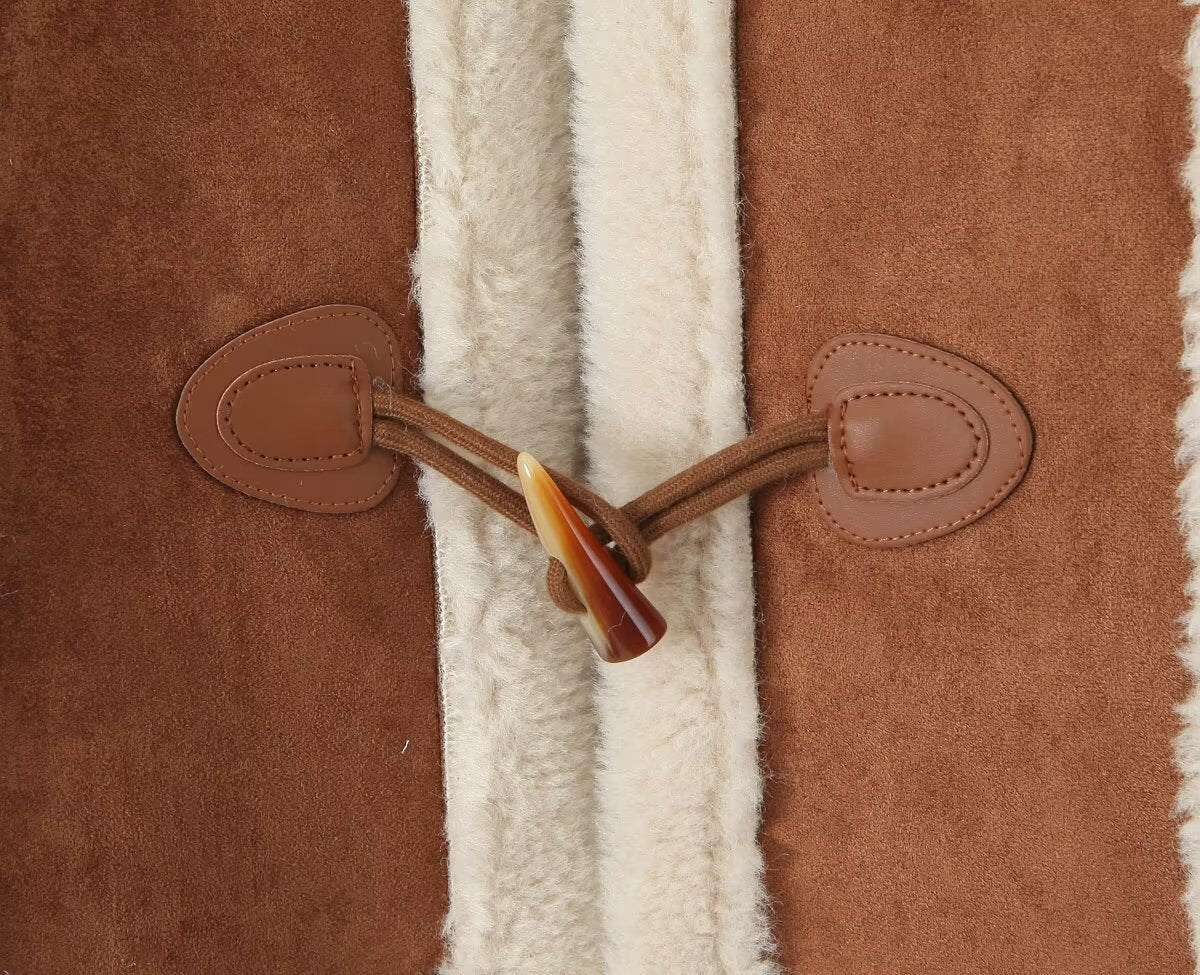 Women Retro Horn Button Suede Lambswool Elegant Coat