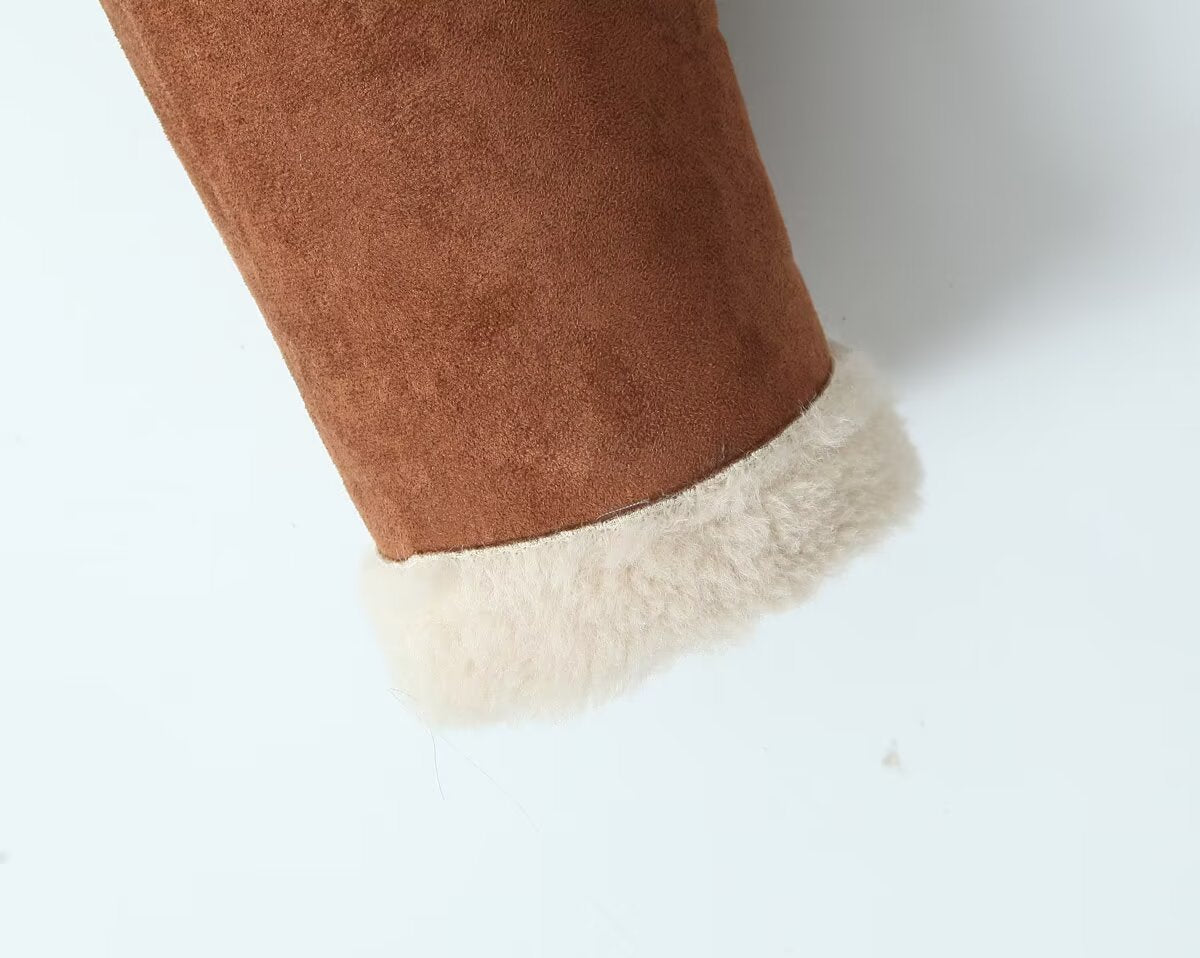 Women Retro Horn Button Suede Lambswool Elegant Coat